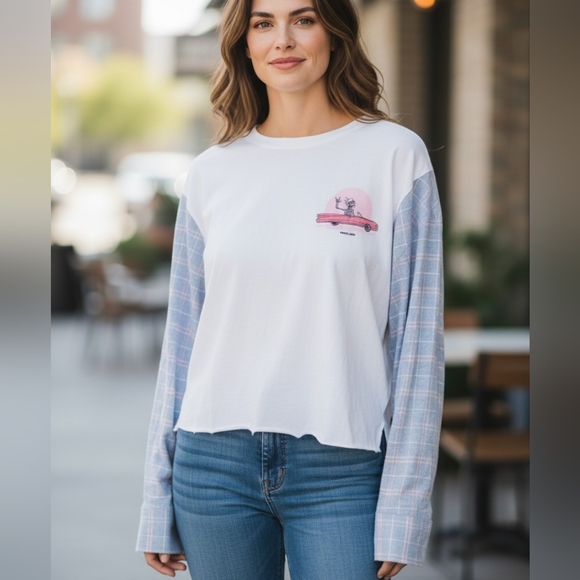 Reckless & Repurpose Tops - Reckless Cropped Graphic Tee Long Sleeve